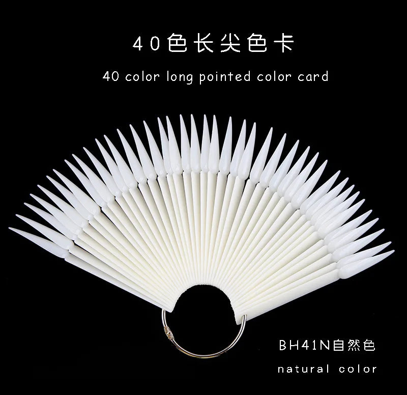 50pcs Clear Plastic 3 Tier Nail Tip Chart Fan with Ring- for Practicing Nail Art Patterns & Designs Swatch Nail Polish Colors