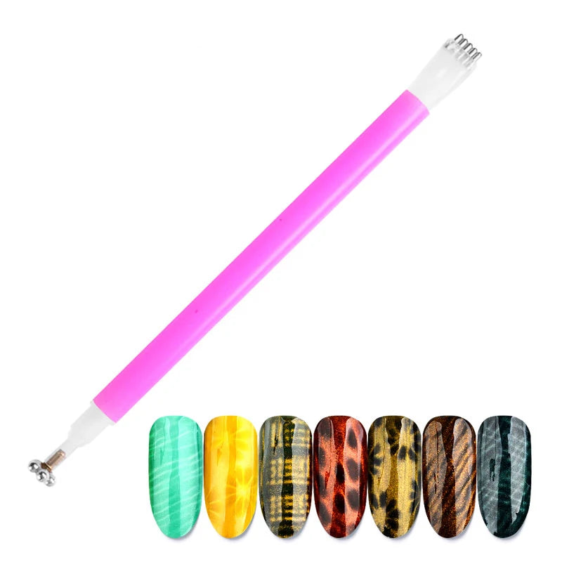 Nail Art Magnet Stick Double Headed for Cat Eye Gel Nail Polish, 3D Line Strip Flowers Effect