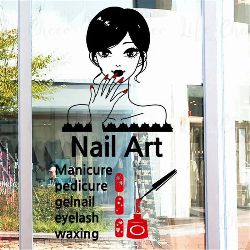 Nail Artist Store Window Sticker Beauty Nails Design Wall Murals Manicure Pedicure Vinyl Decals Nails Salon Decor Art AC363