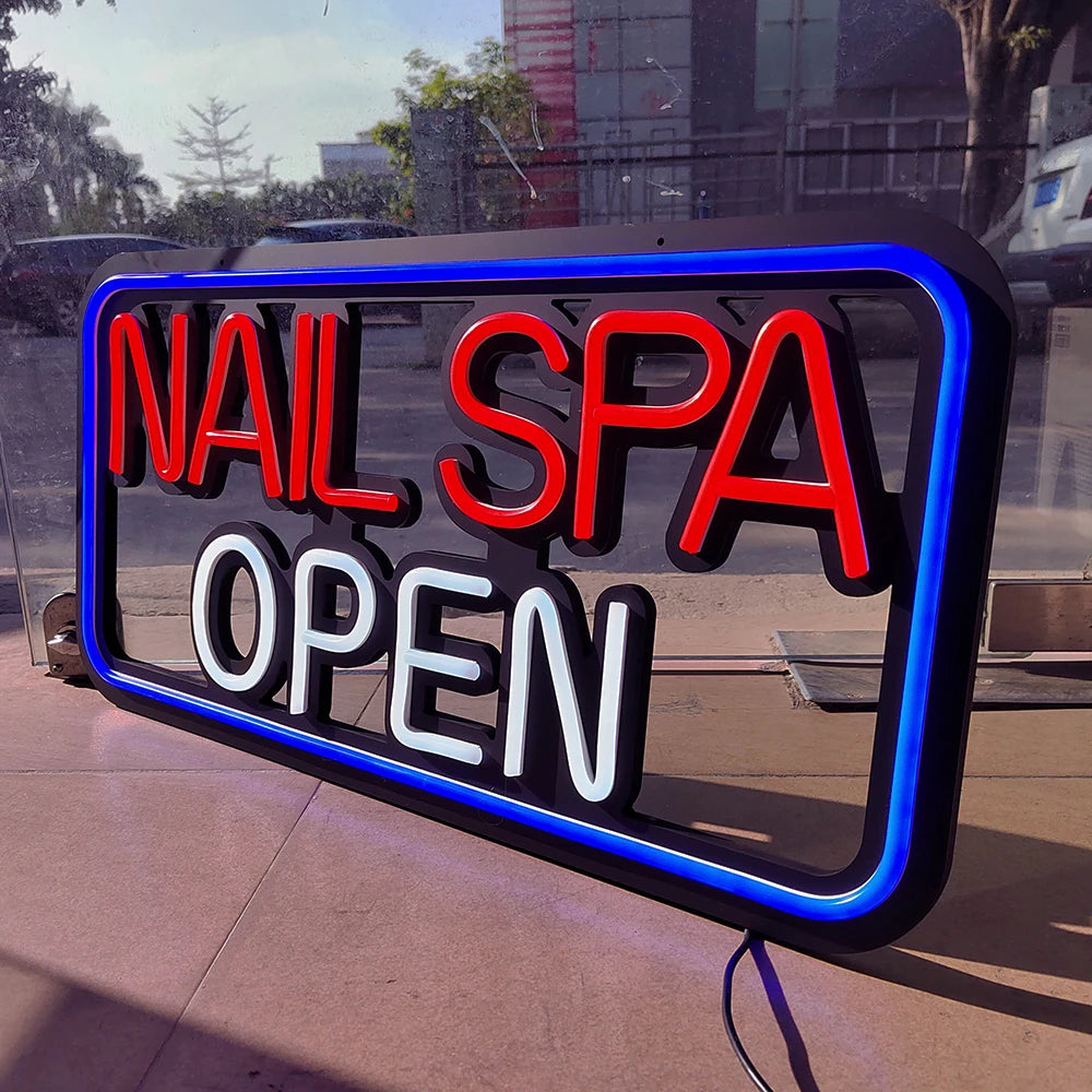 LED Nail Salon Business Sign Spa Neon Signs  Blue Red Flashing 12V for Beauty Nail Salon