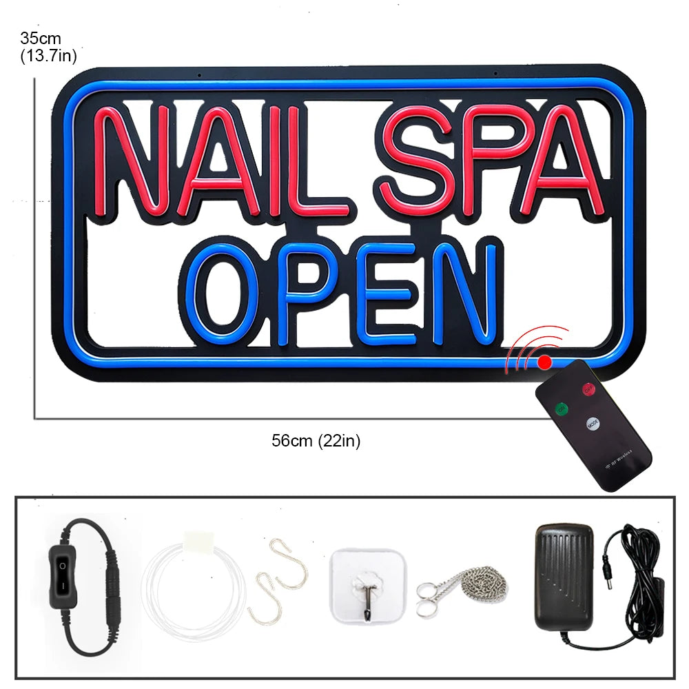 LED Nail Salon Business Sign Spa Neon Signs  Blue Red Flashing 12V for Beauty Nail Salon