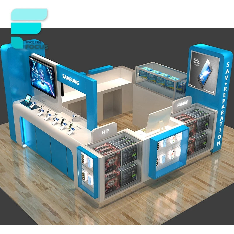 Customized-high-end mall nail kiosk luxury perfume cosmetic display showcase and stands make up store