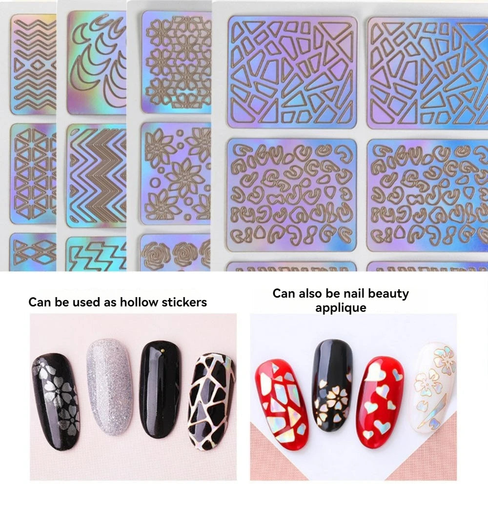 Nail Stickers Laser Skeleton Stickers Nail Decals 3D Stickers Nail Hollow Mixed 24 Models Nail Painting Tools