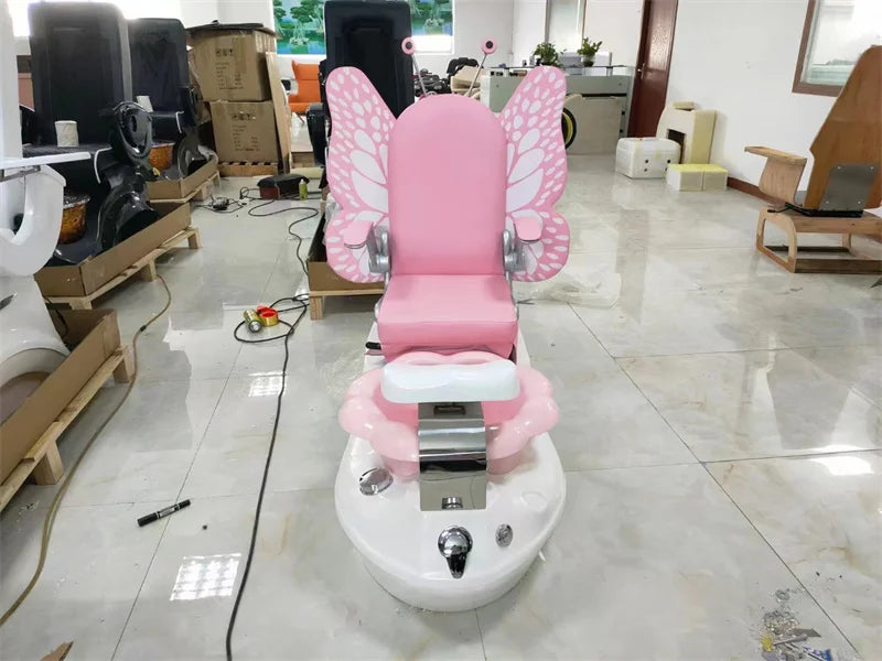 Nail Salon Cute Butterfly Pink Kid Children Spa Pedicure Chair For Girls