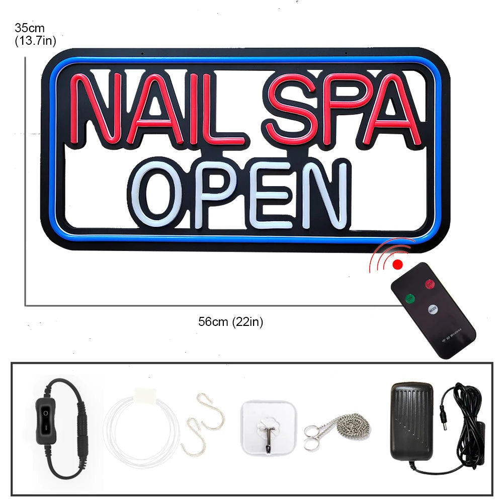 LED Nail Salon Business Sign Spa Neon Signs  Blue Red Flashing 12V for Beauty Nail Salon