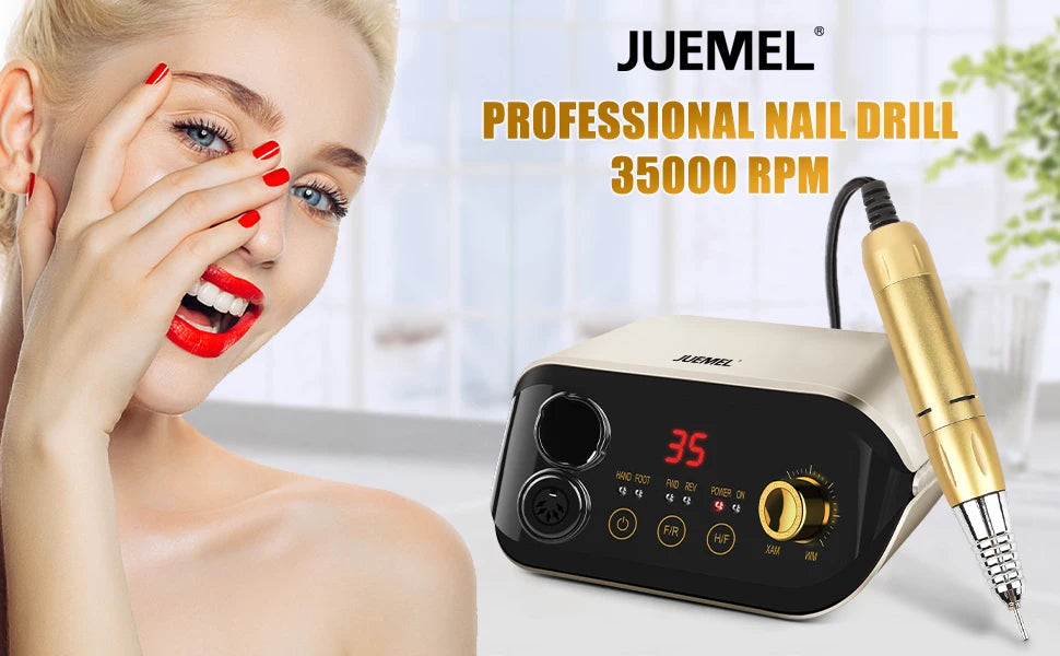 l Nail Drill Machine 35000 rpm with Foot Pedal and Forward/Reverse Rotation,JUEMEL Electric Nail File for Gel Nails,Acrylic,Mani