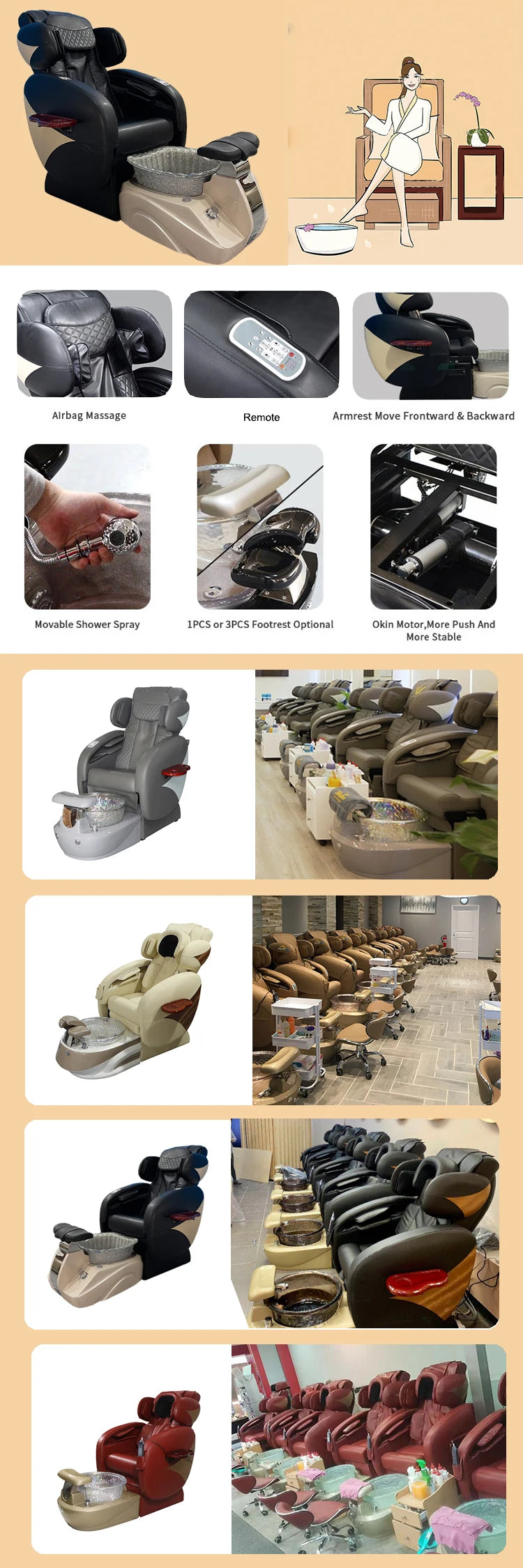 Direct Manufacturer High Quality Commercial Salon Massage Manicure Smart Spa home Pedicure Chair