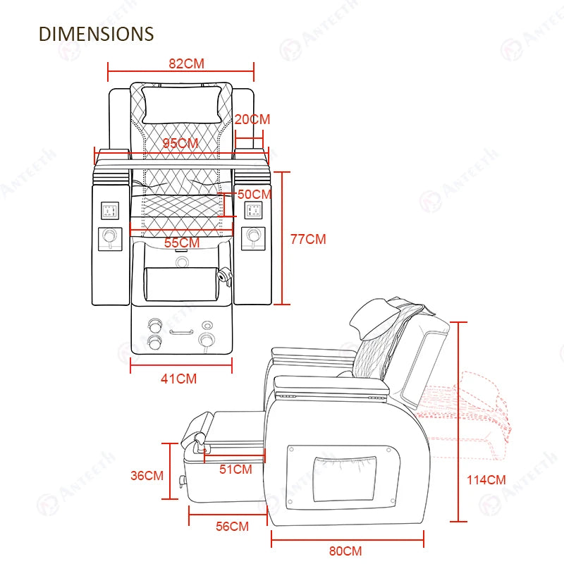 Anteeth Massage Pedicure Chairs Luxury Manicure Chair Backrest Adjustment Nail Salon Furniture