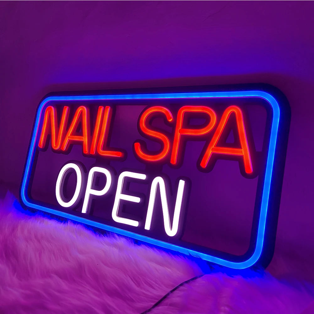 LED Nail Salon Business Sign Spa Neon Signs  Blue Red Flashing 12V for Beauty Nail Salon