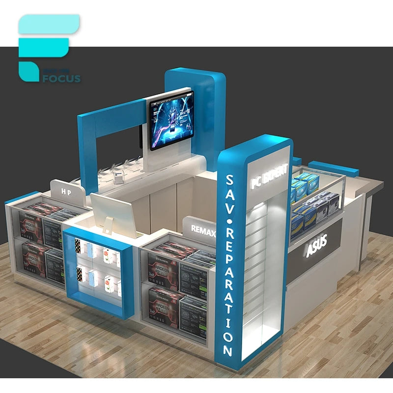 Customized-high-end mall nail kiosk luxury perfume cosmetic display showcase and stands make up store