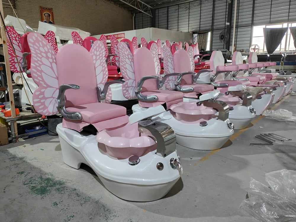 Nail Salon Cute Butterfly Pink Kid Children Spa Pedicure Chair For Girls