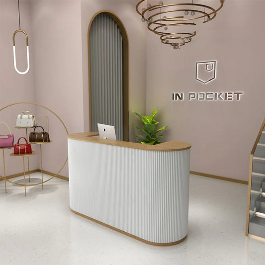 Clothing store curved cash register shop small beauty salon front desk counter light luxury nail salon simple modern bar counter