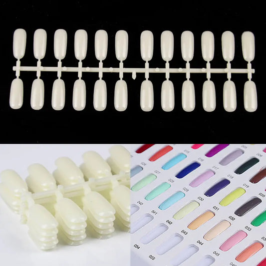 Nail Display Tips Natural Color Fake Acrylic Nail Tips for Practice Design Display Book Flat-Back Oval False Nail Art Tips