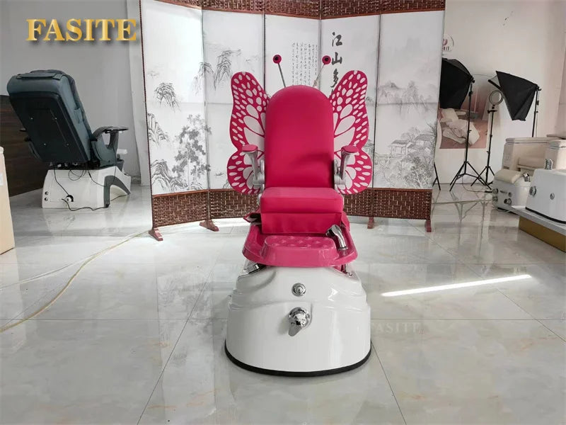 Nail Salon Cute Butterfly Pink Kid Children Spa Pedicure Chair For Girls