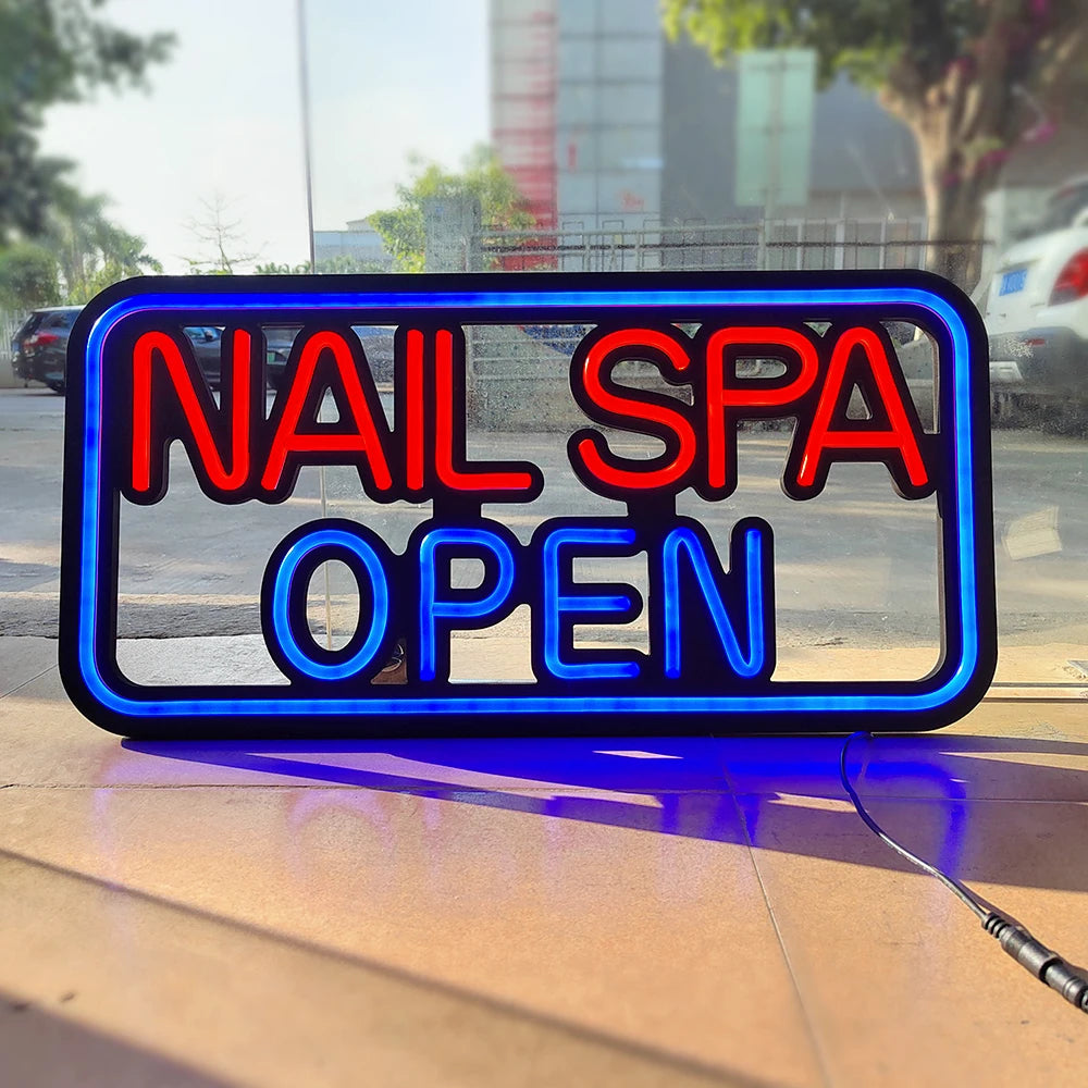 LED Nail Salon Business Sign Spa Neon Signs  Blue Red Flashing 12V for Beauty Nail Salon