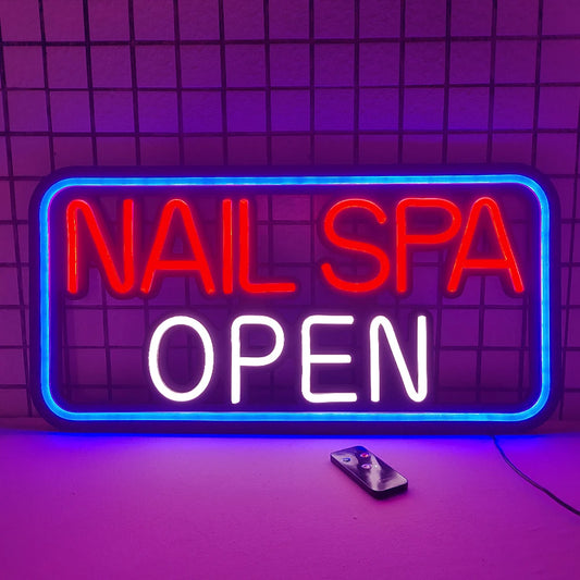 LED Nail Salon Business Sign Spa Neon Signs  Blue Red Flashing 12V for Beauty Nail Salon