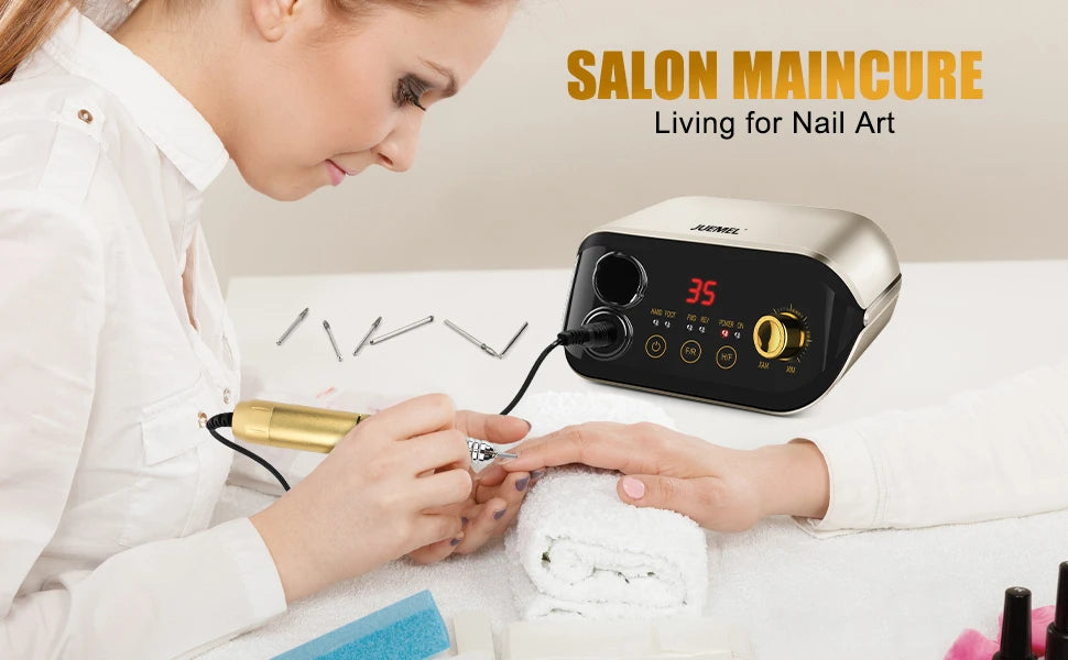 l Nail Drill Machine 35000 rpm with Foot Pedal and Forward/Reverse Rotation,JUEMEL Electric Nail File for Gel Nails,Acrylic,Mani