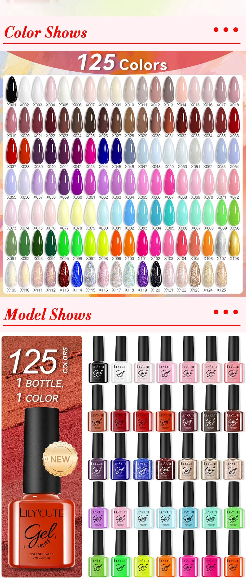 LILYCUTE 125/66/60PCS Colorful Gel Nail Polish Set Glitter Gel Varnish Nail Semi Permanent UV Gel Soak Off Nail Art Manicure Kit