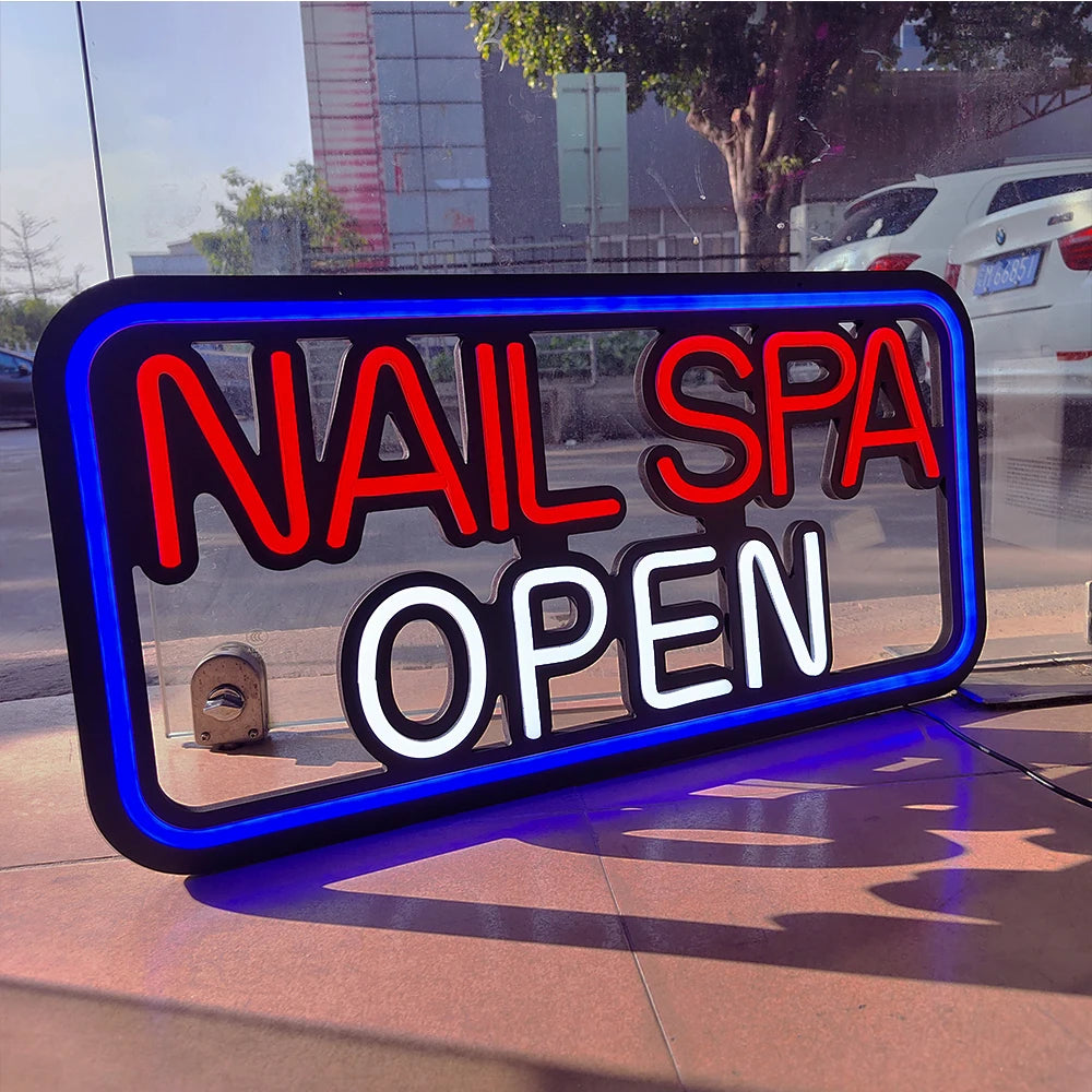 LED Nail Salon Business Sign Spa Neon Signs  Blue Red Flashing 12V for Beauty Nail Salon